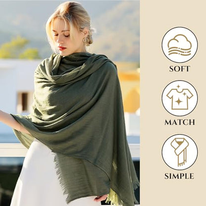 Extra Large Cotton Linen Shawl Wrap for Women, Elegant Scarf with UV Protection Breathable Lightweight Head Cover Hijab - color: Army Green