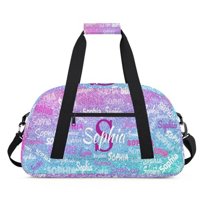 Custom Dance Sleepover Bag for Girls, Light Blue Purple Glitters Bling | Personalized Duffle Bag Overnight Ballet Bag Toddler Ballet Bag Gym Duffle Bag for Travel Weekend - color: Color 21
