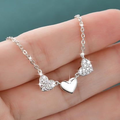 Moissanite 3-Heart Pendant Necklace for Women | 0.3CTTW D Color VVS1 Moissanite 14K Gold Plated Eternal Heart Pendant for Wife Mom Birthday Jewelry Gifts - color: Silver