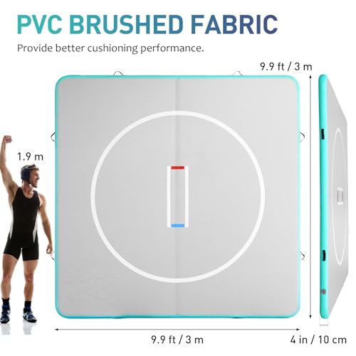 Inflatable Wrestling Mat For Home, 10x10ft 4" Thick Foldable Jiu Jitsu Mats For Outdoor Indoor, Waterproof Pvc Gymnastics Mats For Tumbling Yoga Bjj Mma Grappling Judo Boxing Martial Art, Up To 15PSI, Assembly & Inflation In Minutes