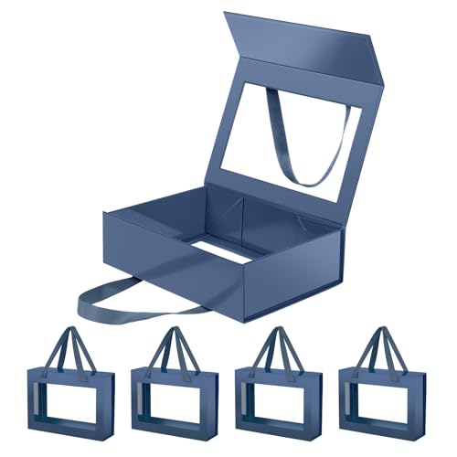 JINGUAN Magnetic Closure Gift Boxes with Lids for Presents Blue - color: 10.5x7.5x3-Blue-Gift Box with Window-5 Pack