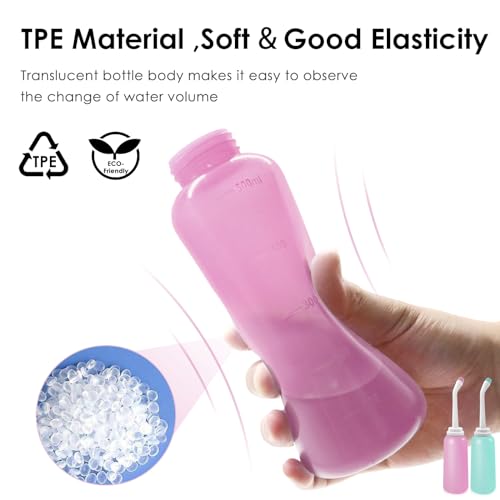 Peri Bottle Postpartum, RUFCRIL 2-Pack 500ml Bidet Bottle, Upside Down Peri Bottle, Boilable TPE, Travel Bag, for Perineal Care, Hemorrhoid Care, Feminine Cleansing & Baby (Pink/Green) - color: Pink/Green 2-pack