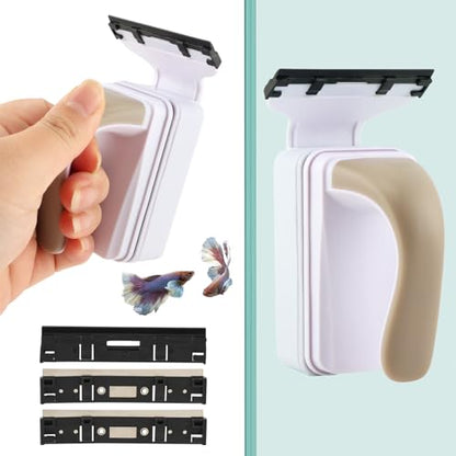 Aquarium Strong Magnetic Glass Cleaner Brush, Fish Tank Glass Scrubber Algae Scraper Comfortable Grip Handle with 2 Detachable Scrapers Mag Float Scrubber for 0.2 Inch Tanks(S) - size: S for Glass Thickness: 0.2"