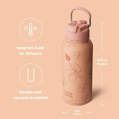 BOTTLE BOTTLE 32oz Insulated Water Bottle with Pill Box | Stainless Steel,Sport Water Bottle, with Straw Dual-use Lid and Pill Box, Design for Gym - color: yellow flower