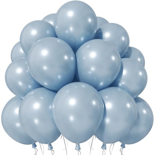 Jobkoo Pearl Dusty Blue Balloons, 12 Inch Slate Fog Pale Muted Blue Balloon - color: 02-blue-09