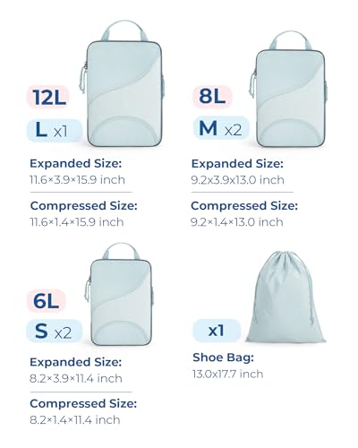 Bagsmart Compression Packing Cubes, Travel Bag Cruise Ship Essentials - color: Light Blue, size: 6 Set