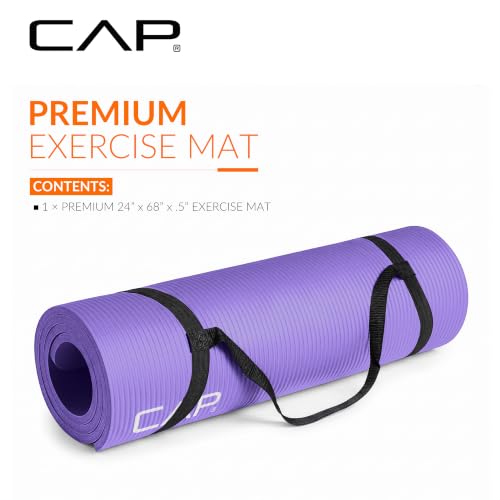 CAP Barbell 1/2-Inch High Density Exercise Yoga Mat with Strap | Multiple Options - color: Purple, style: Yoga Mat