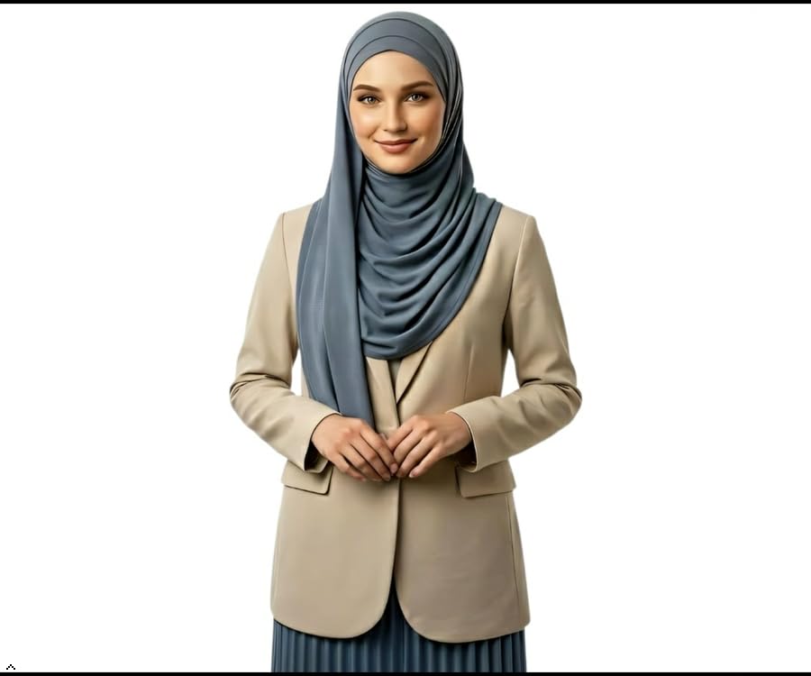 Cotton Modal Jersey Hijab with Matching Undercap, Women's Casual Style, 180cm × 70cm - color: Steel Blue
