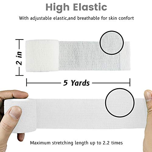 FRESINIDER 9 Rolls Self Adhesive Wrap Athletic Tape Gauze, Breathable Elastic Cohesive Bandage for Sports Injury & Pet (7 Pcs 2" x 5 Yards + 2 Pcs 1" X 5 Yards) (White) - color: White
