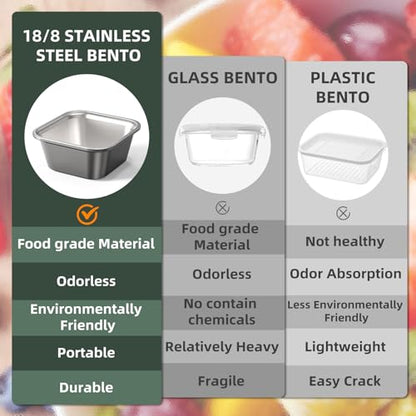 Salad Container for Lunch Stainless Steeel Salad Container 60-oz Salad Bowl with Lid 4-Compartment Bento-Style Tray, 1.5-oz Salad Dressing Container,Dishwasher, Microwave, and Oven Safe (Gray Lid) - color: Gray