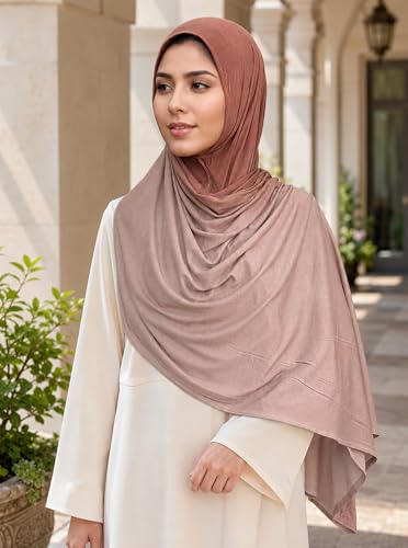 Premium Stretch Cotton Gradient Scarf for Women, Soft Jersey Wrap Shawl, Lightweight Ombre Hijab for Everyday Wear - color: Mctlo2537-khaki
