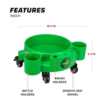 Maxshine Universal Rolling Bucket Dolly – Heavy-Duty, 5 Wheels with 2 Locks, Tool Organizer – 360° Mobility for Car Wash Supplies & Auto Detailing Organization (Green) - color: Bucket Dolly (Green)
