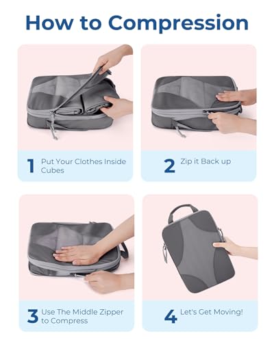 Bagsmart Compression Packing Cubes, Travel Bag Cruise Ship Essentials - color: Grey, size: 6 Set