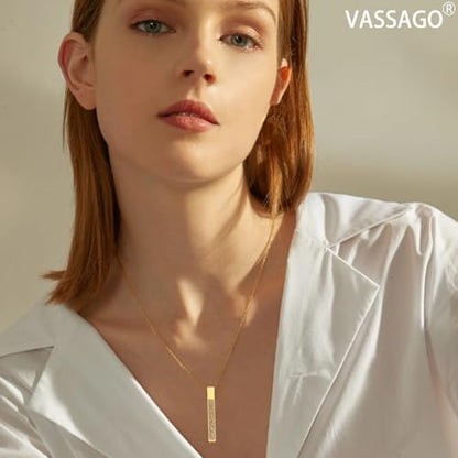 VASSAGO Islamic Ayatul Kursi Necklace for Women Men Stainless Steel/Leather Chain Muslim Allah Arabic 3D Bar Pendant Islam Eid Ramadan Gift Jewelry - color: Gold Ayatul Kursi Necklace