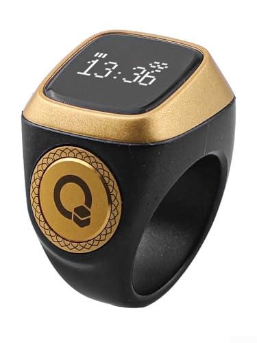 Smart Tasbih Zikr- Ring, for Muslims, Digital Prayer Counter with OLED- Display, Vibration Reminder for 33/66/99 Tasbih Counts, 40mAh for battery, for Compatible for iPhone and for Android(18mm Black)