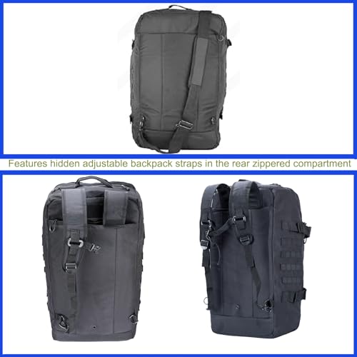 3 in 1 Tactical Travel Duffel Bag Backpack, Heavy Duty Gym Bag 85L, Black | Waterproof 600D nylon, internal collapsible dividers, weekend overnight travel, gym workout,military bag,(27x14x11)In - color: Black, size: 85L,(27x14x11)Inches