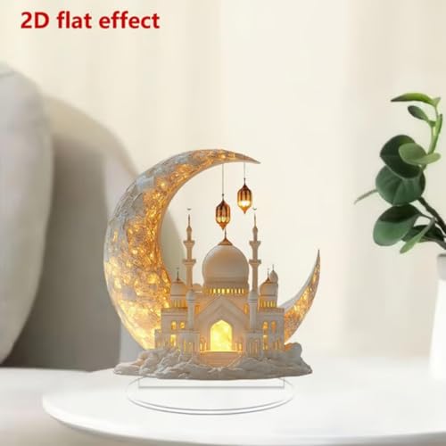 Mosque Moon Lantern, Ramadan Eid Mubarak Ornaments, 2D Crescent and Lantern Acrylic Tabletop Ornament, Ramadan Festival (#3) - color: #3
