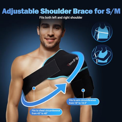 Comfytemp Shoulder Ice Pack Wrap Shoulder Brace Compression Sleeve for Shoulders Pain Relief, 2 Gel Ice Packs for Injuries Reusable, Cold Therapy for Rotator Cuff Recovery, Fathers Day Dad Gifts Men - style: 2 Gel Packs + 1 Brace