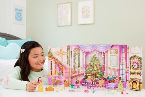 Mattel Disney Princess Doll Advent Calendar with 24 Days of Surprises, Including 3 Small Dolls, 3 Friends, 6 Fashions & 16 Accy Inspired by Movies