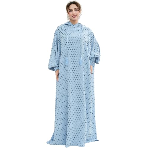 Upgraded Abaya Dress for Women 1PC Hoodie Polka Dot Modest Prayer Robe - color: Light Blue, size: Size 2