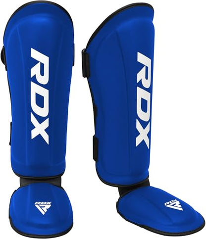 RDX Shin Guards Kickboxing Muay Thai, SATRA SMMAF Approved, Premium Maya Hide Leather, Leg Instep Protection Pads, MMA Martial Arts Kicking Sparring Training Gear, BJJ Karate Boxing Taekwondo, Black - color: Blue, size: Small