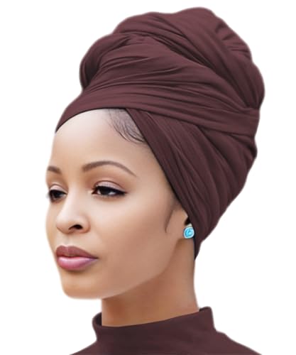 Nonbongoy Head Wraps for Black Women Stretch Headwraps Large Hair Wraps Hijab Scarves for Muslim Head Scarf Turban Headbands - color: 1-coffee Headwrap