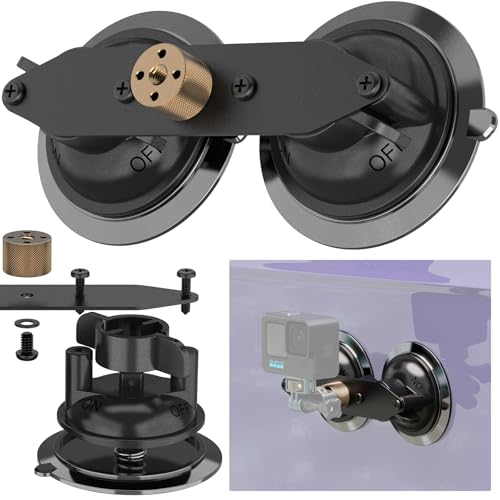 MINIFOCUS Double Suction Cup Mount, Twist-Lock Dual Suction Cup Base with Camera Thread Adapter, Quick Release Double-Layer Suction, Windshield Window Car Mount for Magic Arm - style: S1404