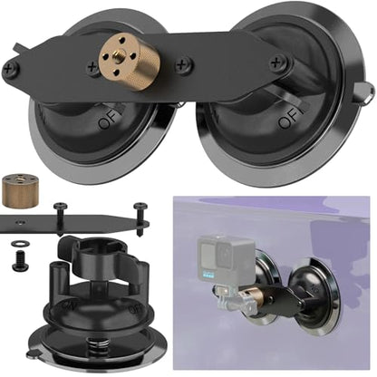 MINIFOCUS Double Suction Cup Mount, Twist-Lock Dual Suction Cup Base with Camera Thread Adapter, Quick Release Double-Layer Suction, Windshield Window Car Mount for Magic Arm - style: S1404