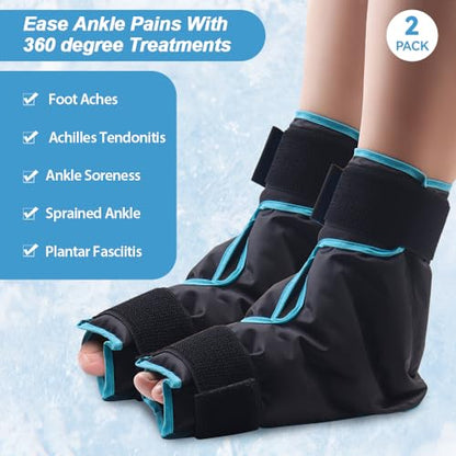 NEWGO Ice Pack Foot Ankle Ice Pack Wrap for Plantar Fasciitis, Foot Surgery Recovery, Hot Cold Therapy Ice Boot for Bunions, Ankle Injury, Swelling, Burning Feet - 2 Pack Black - color: Black-2 Pack