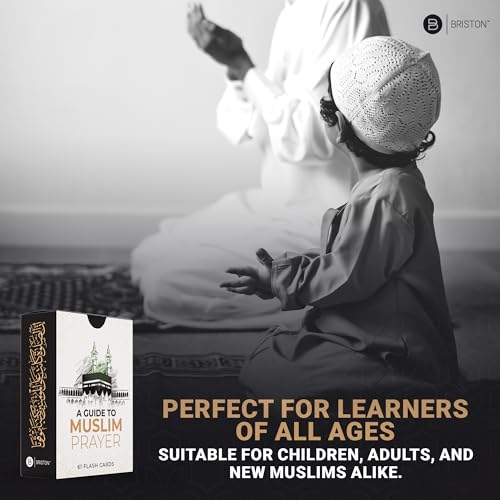 Briston Muslim Prayer Flash Cards – Islamic Learning Guide for Salah, Wudu, Jumah & Tahajjud – Step-by-Step Instructional Cards with Arabic, English Translation & Transliteration – Quran & Hadith