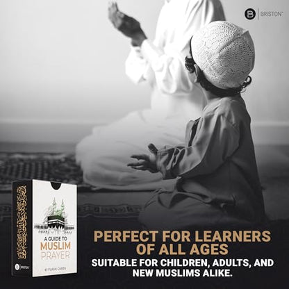 Briston Muslim Prayer Flash Cards – Islamic Learning Guide for Salah, Wudu, Jumah & Tahajjud – Step-by-Step Instructional Cards with Arabic, English Translation & Transliteration – Quran & Hadith