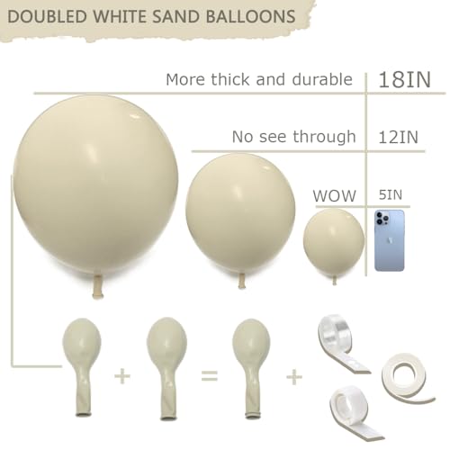 Double Stuffed White Sand Balloons Different Sizes 18In 12In 5In Light Grey Pastel Balloon Garland Kit Off White Balloon Arch For Birthday Baby Shower Bridal Wedding Neutral Boho Theme Party - color: Double Stuffed White Sand