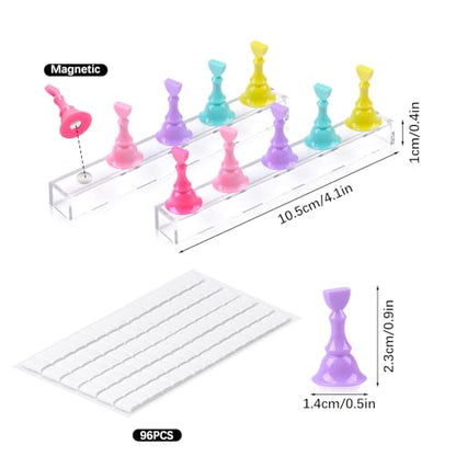 JUSTOTRY 4 Sets Nail Painting Stand With 96 PCS Reusable Adhesive Putty Acrylic Nail Holder For Press On Nails Display Tools Kit Accessories Home DIY Salon - color: 4 With 96pcs Clay