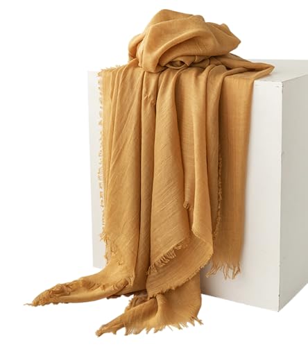Women Summer Scarfs Large Long Lightweight Linen Beach Gauze Shawl Wrap 75”×40” - color: Apricot Yellow