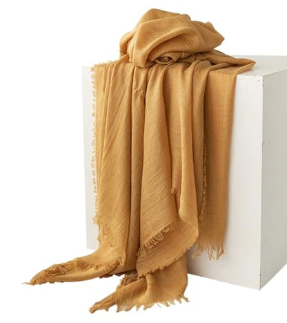 Women Summer Scarfs Large Long Lightweight Linen Beach Gauze Shawl Wrap 75”×40” - color: Apricot Yellow