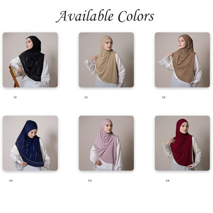 Ready To Wear Instant Hijab for Women Girls Muslim Slip-On Khimar Hijab Scarf Rhinestone Hijabs Islamic Abaya Turban - color: Black