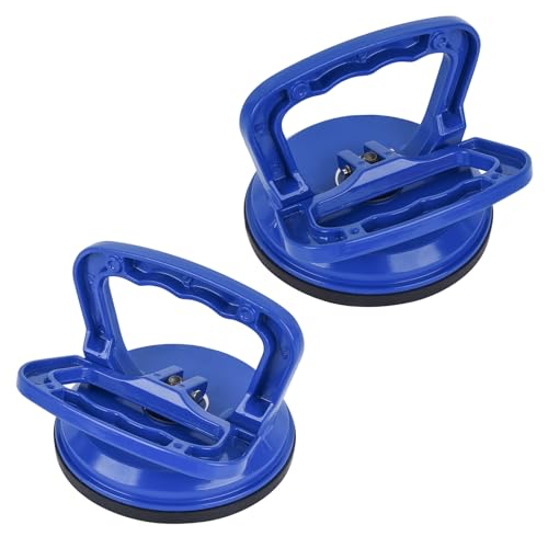 FCHO Glass Suction Cup Heavy Duty Aluminum Vacuum Plate Puller Handle Holder Hooks Duty Galss Lifting/Tile Suction Cup Lifter/Moving Glass/Pad for Lifting (Blue, 2Pack) | Aluminum Single Glass Vacuum Suction Cup With Hooks For Tile Glass Moving Lifting De
