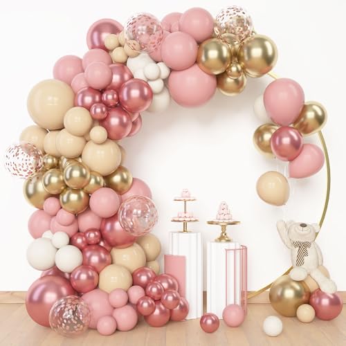 Amandir 153Pcs Boho Blush Balloon Arch Garland Kit, Different Sizes 18 12 10 5inch Nude Cream Peach Dusty Rose Pink Gold Confetti Balloon for Baby Shower Birthday Party Wedding Decorations - color: Nude
