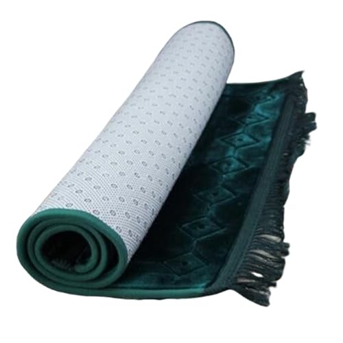 Thick Flannel Muslim Prayer Rug Embossed Turkish Prayer Carpet Islam Prayer Mat Rosary Beads for Men Women Islamic Janamaz Great Ramadan Eid Gift Elegant Sajadah with Tassel Salat Rug 80x120cm - color: Green