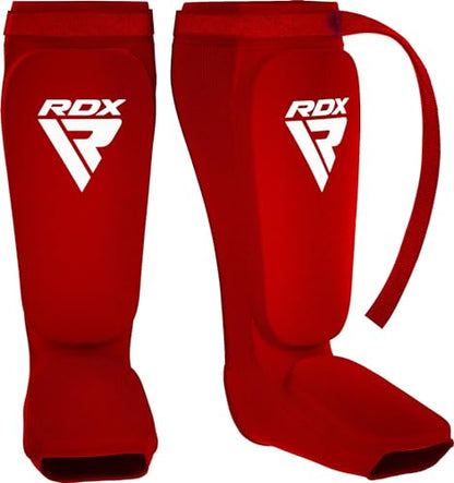 RDX Shin Guards Kickboxing Muay Thai, SATRA Approved, MMA Leg Instep Protection Pads, Sparring Training Martial Arts Boxing, Elasticated Padded Protector, Karate BJJ Taekwondo Gear, Men Women - color: Red White, size: X-Large