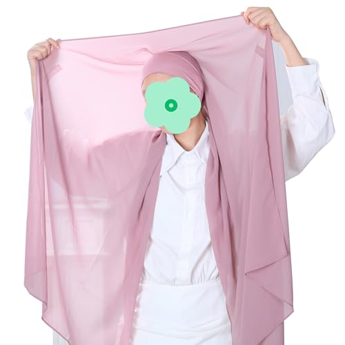 Magnetic Chiffon Hijab Scarf for Women, Quick Snap Closure Headscarf, Breathable Muslim Headwrap with Under Cap - color: Powder Pink