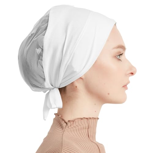 Modefa Premium Underscarf | Islamic Women's Hijab Bonnet Cap for Muslim Woman | Cotton Tie Back Airy - color: White