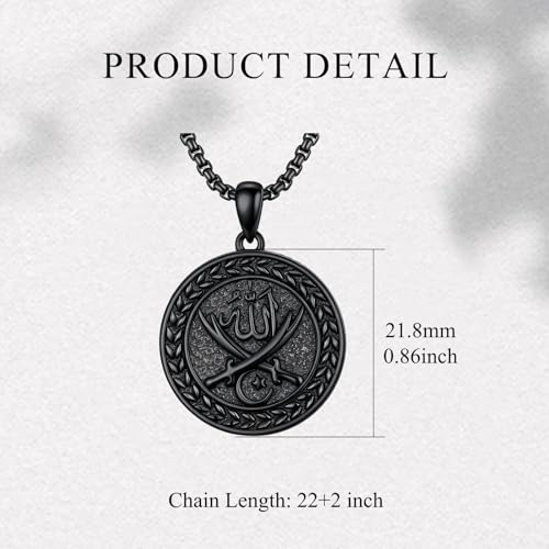 PELOVNY Allah Necklace for Men Women 925 Sterling Silver Islam Allah Pendant Chain Islamic Muslim Religious Jewelry Gifts - color: Allah-04-Black