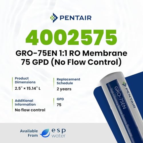 Pentair GRO-75EN RO Membrane 75 GPD with No Flow Control 4002575 – 1:1 Ratio High Efficiency TLC Encapsulated Reverse Osmosis Element with 1/4 Inch with Permeate Check Valve - size: 75 GPD No Flow Control