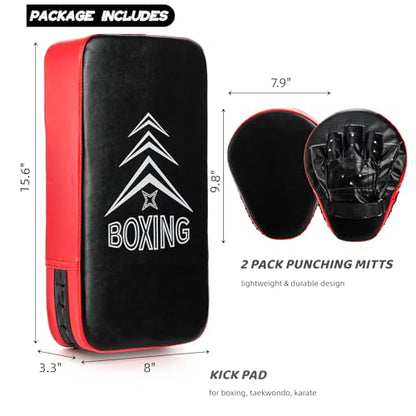 ZOOFOX 2-in-1 Punching Mitts and Kick Pack Set, Curved Focus Mitts and Taekwondo Kick Pad, Adjustable Strike Shield Arm Pad for Muay Thai and MMA