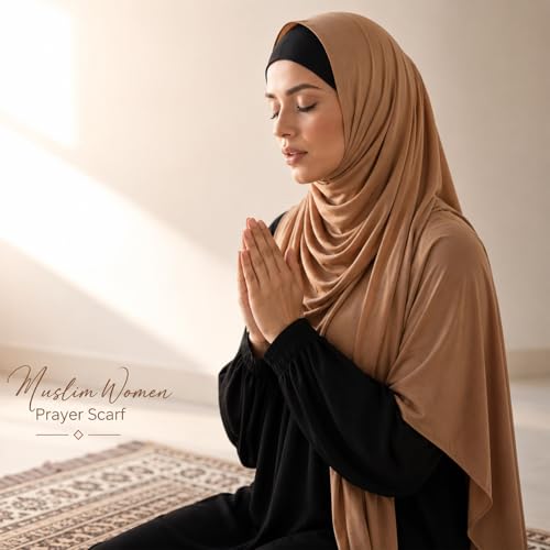 Hijab Scarf for Women, 3PCS Set with Undercap and Hijab Clip Lightweight Modal Muslim Head Wrap Scarf for Daily - color: Sy19-camel Hijab+black Undercap