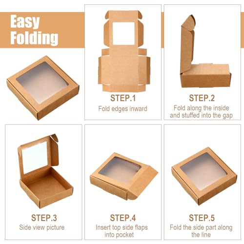 Zonon 30 Pcs Kraft Paper Boxes with Window 4.13 x 4.13 x 1.18 Inch Candy Packaging, Small Gift Boxes, Soap holder, Mini Treat Packaging for Bakery Chocolate Jewelry Display (Brown,Black,White) - color: Brown, Black, White