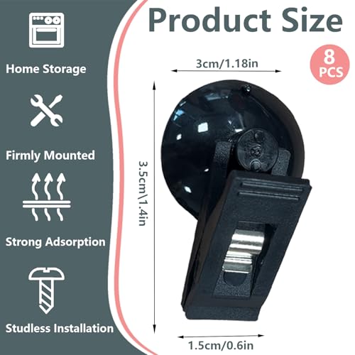 8Pcs Suction Cup Clips, Shower Curtain Clips Windproof Splash Guard, Strong Suction Cups Hooks for Glass Window Fish Tank Aquarium Plant Holder Advertising Home Office (Black) - color: Black