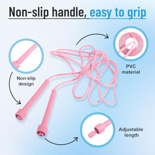 10 Pack Jump Ropes for Kids, Adjustable Jumping Ropes, 5 Colors | Lightweight Speed Rope, PVC Skipping Rope with Plastic Handles for Women, Men, Outdoor Fitness Exercise, Training, Racing
