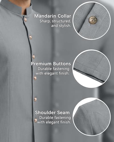 YAOHUOLE Mens Kurta Coats Indian Ethnic Royal Suits Jubba Thobe for Men - color: Gray, size: Large